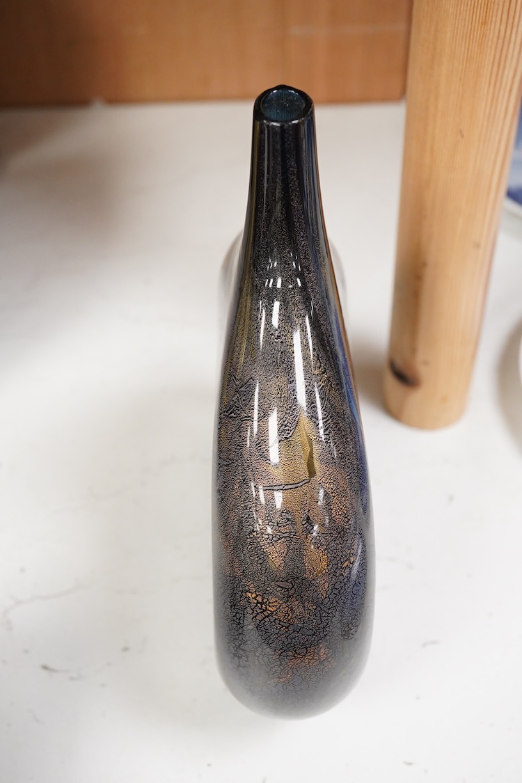 An Isle of Wight glass vase with applied gold decoration, 22cm high